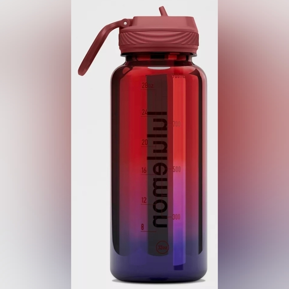 Lululemon Back To Life Clear Bottle, 32oz With Straw/lid In Dare Devil, New